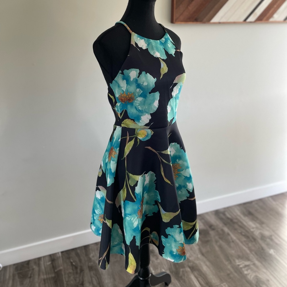 Blue Floral Peplum Style Dress